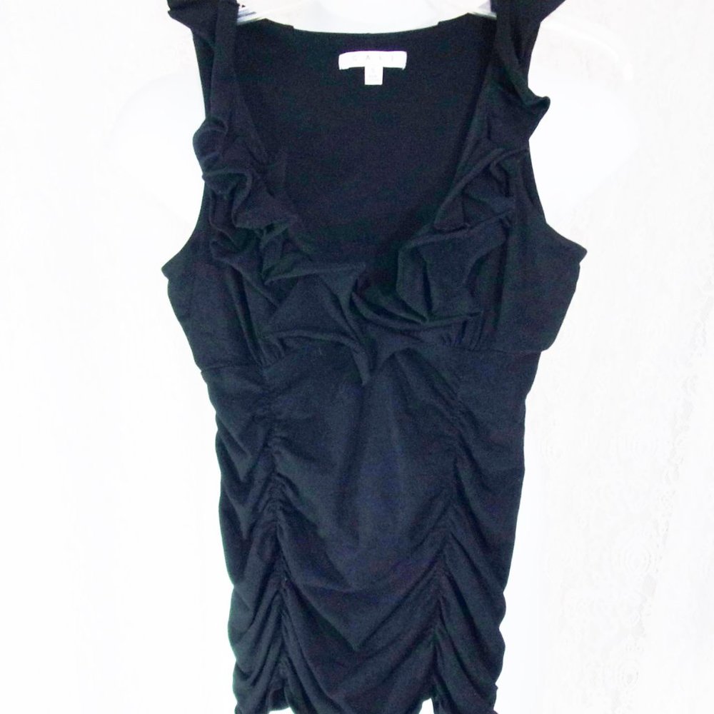 CAbi Black Ruffled Front Knit Top Size S